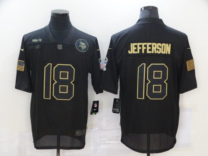 Men Minnesota Vikings #18 Jefferson Black gold lettering 2020 Nike NFL Jersey